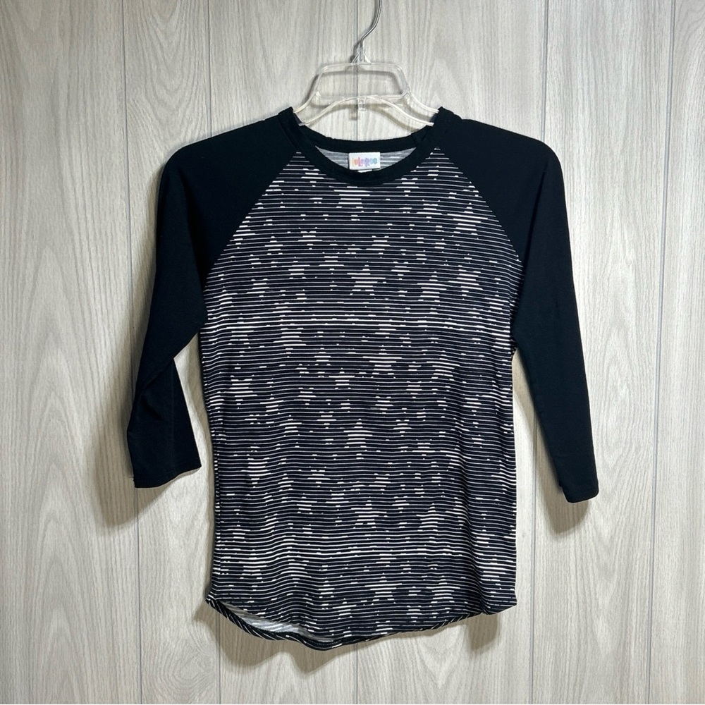 LuLaRoe Randy Baseball 3/4 Sleeve Shirt Black And White Stars And Stripes XS